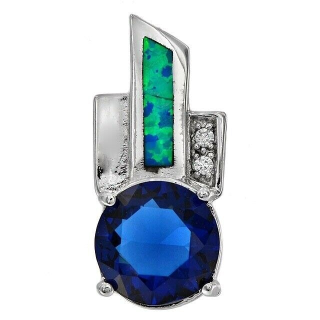 2CT Treated Blue Sapphire & Australian Opal Inlay 925 Sterling Silver Pendant