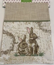 NEW EASTER BUNNY RABBIT TABLE RUNNER FARMHOUSE RUSTIC 72" X 13" CREAM KHAKI TAN