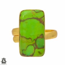 Size 10.5 - Size 12 Adjustable Green Turquoise 24K Gold Plated Ring GPR120