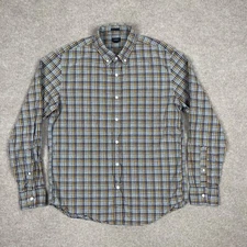 J Crew Button Up Shirt Men's Size L Gray Long Sleeve Plaid Slim Preppy Collar