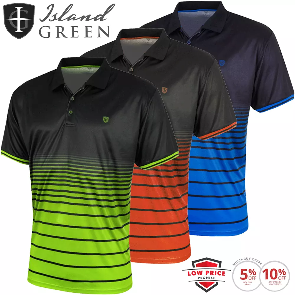ISLAND GREEN MENS CoolPass SUBLIMATED STRIPE GOLF POLO SHIRT