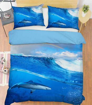 3D Ocean Shark NAO2192 Bed Pillowcases Quilt Duvet Cover Set Queen King Fay