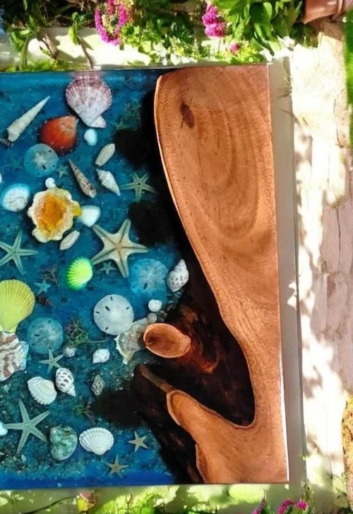 Mesa de centro cuadrada de resina epoxi única consola de noche bar escritorio sala de estar decoración Foto 4 de 4