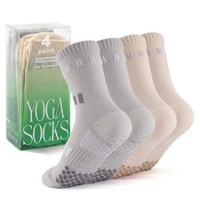 4 Pairs Non-Slip Pilates Socks for Women,Yoga Socks with grips,Crew Grippy So...