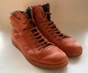 SALVATORE FERRAGAMO HIGH TOP LEATHER SNEAKERS MENS Size 12 ORANGE