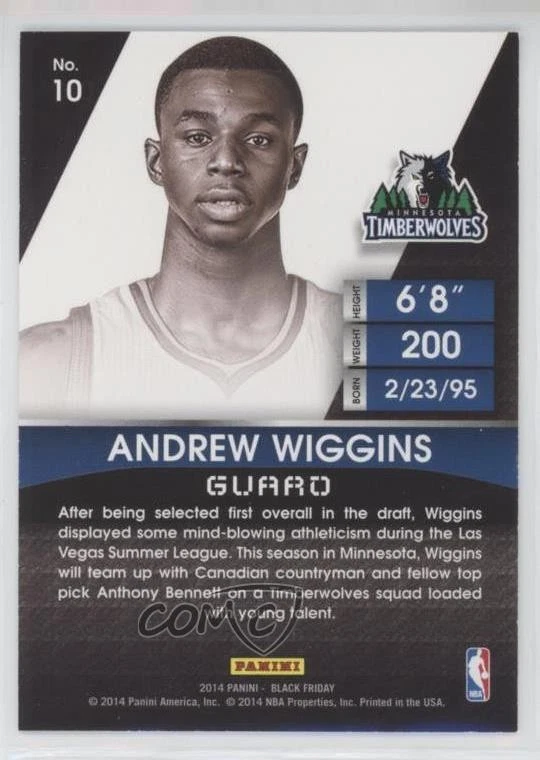 2014 Panini Black Friday Rookie Portrait Andrew Wiggins #10 RC - Image 2 of 2