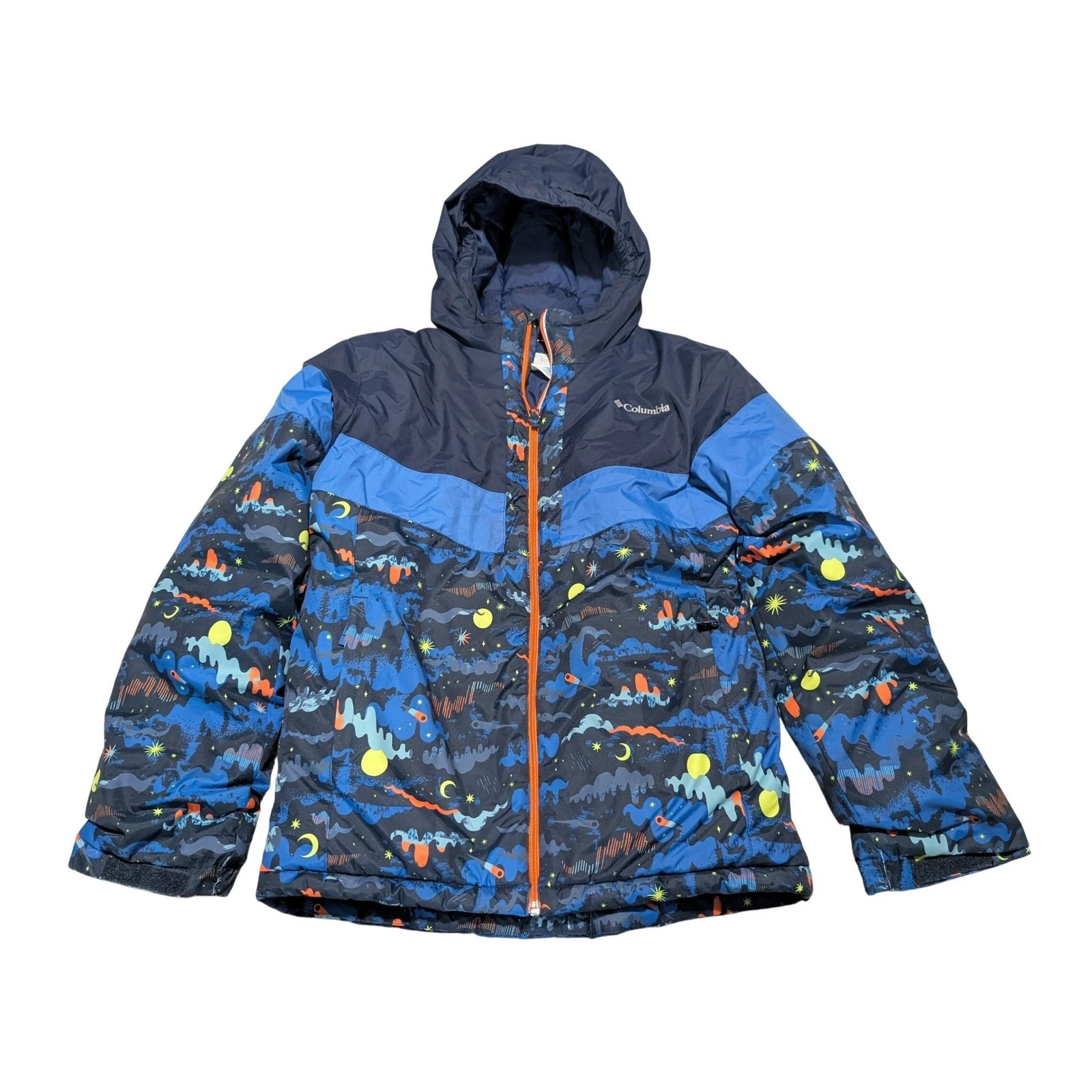 Columbia Boys XL 18/20 Space Print Hooded Puffer Jacket Blue SB5836