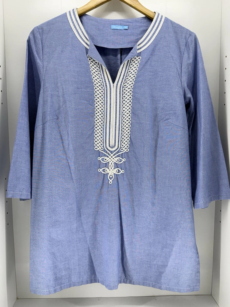 Haut Femme JMcGlaughlin Taille S - Manches 3/4 Motif Chaînes - Nautical Gold Et Navy - Neuf Avec étiquette (NWT)