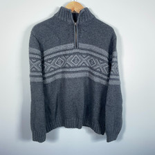 Eddie Bauer Wool Blend 1/4-Zip Sweater Men's XL Dark Gray Geometric Cotton Knit