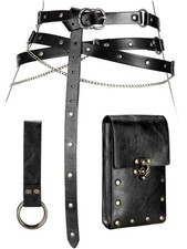 3pcs Renaissance Belt Faux Leather Medieval Viking Chain Belt Bag Skirt Hike ...
