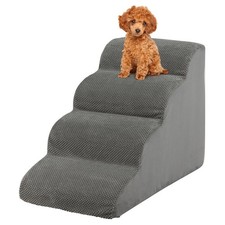 High Density Foam Pet Stairs 4-Step Extra Wide Dog Ramp with Washable Cover Grey