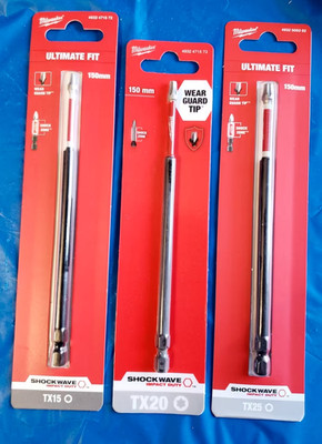3 x Milwaukee Shockwave Torx Bit 15 & 20 & 25 - 150mm Schlagfest - NEU inkl DHL