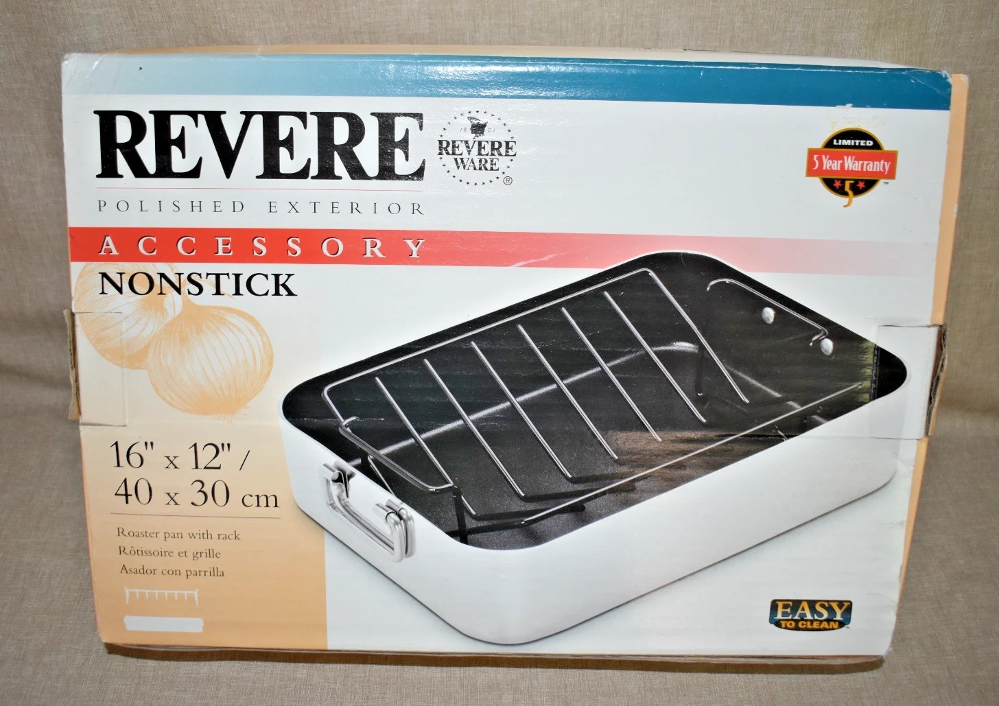 NEW Revere Ware 16" x 9" Non Stick Polished Exterior Baking Roasting Pan & Rack