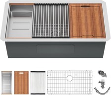 33 inch Undermount Kitchen Sink, Single Bowl Stainless Kitchen Sink 33x19x10