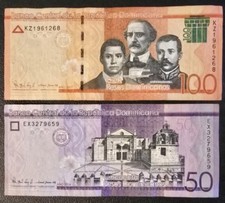 CIRCULATED 50 (2016) & 100 (2017) Dominican Republic Pesos Lot (2pcs)