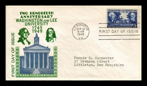 US COVER WASHINGTON & LEE UNIVERSITY BICENTENNIAL FDC SCOTT 982 THERMOGRAPHED