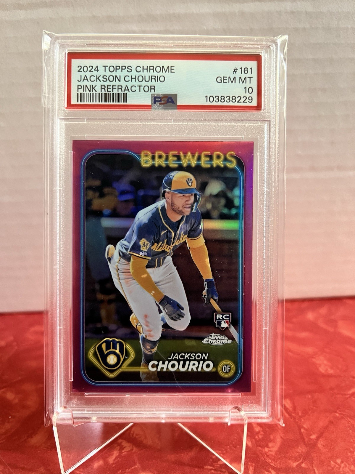 2024 Topps Chrome - Jackson Chourio #161 Pink Refractor (RC) PSA 10