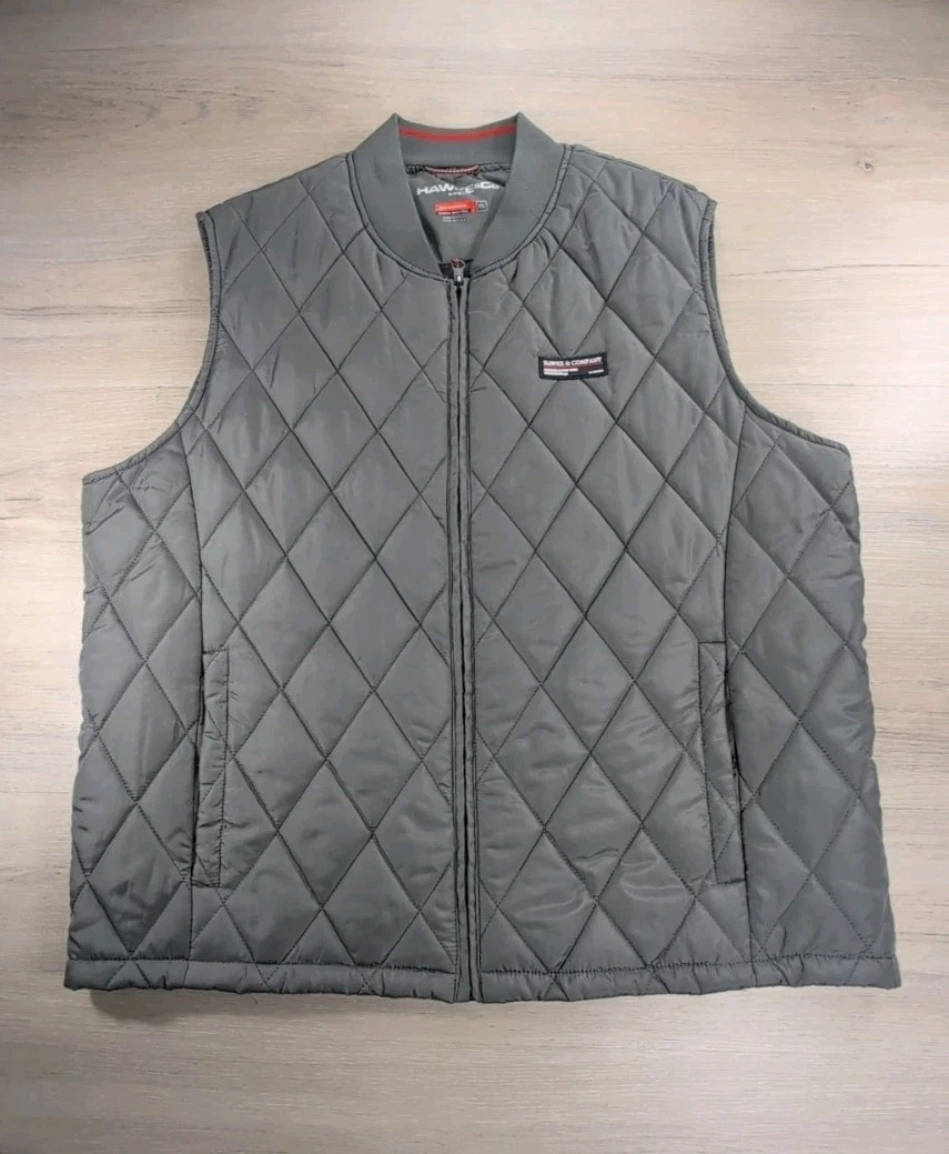 Hawke and Co Vest Mens Extra Large Grey Quilted Full Zip Performance Sport