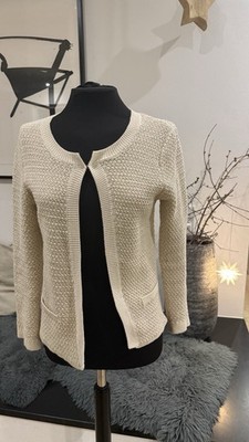 Mango Damen Strickjacke S/M Beige/Gold Elegant Festlich Grobstrick Pullover