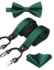 Green Bow Tie  Suspenders for Men Emerald Green Suspender Bowties Handkerchi...