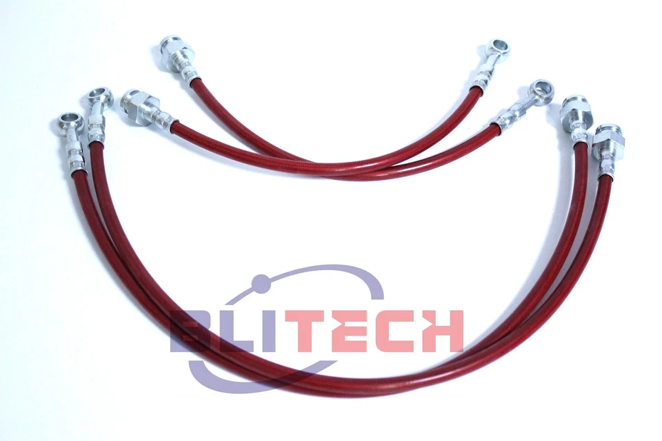 Blitech Red Stainless Steel Braided Brake Lines For 1989-1994 Nissan 240SX S13 - Imagem 2 de 4