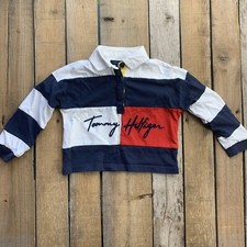 Tommy Hilfiger Kids Polo Shirt XXS 2-3 3 Button Red Blue WHite