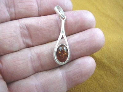 (P18-127) Orange oval AMBER stone .925 Sterling SILVER teardrop PENDANT jewlery