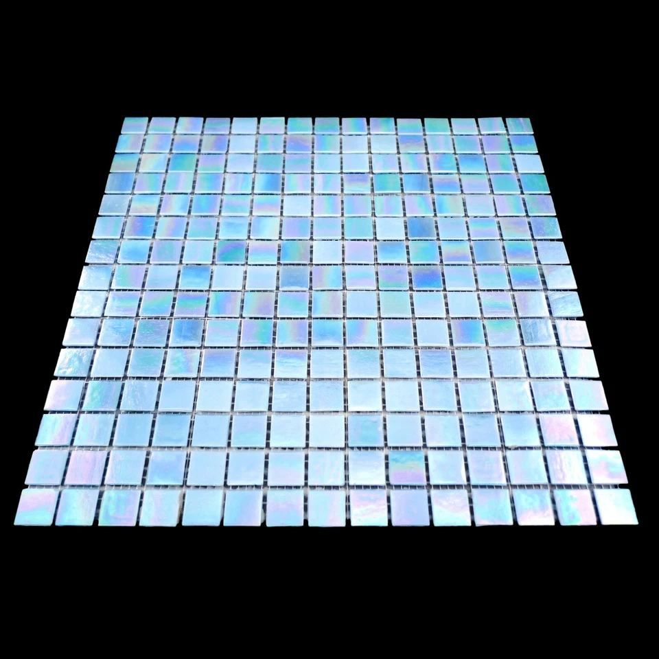 Azulejo de vidrio mosaico iridiscente azul claro para cocina y baño Foto 4 de 4