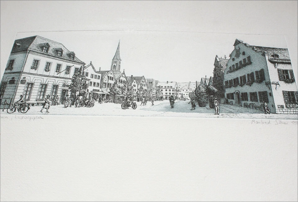 MANFRED SILLNER - Kelheim, Ludwigsplatz. Handsignierte Radierung, fertig gerahmt - Bild 2 von 4