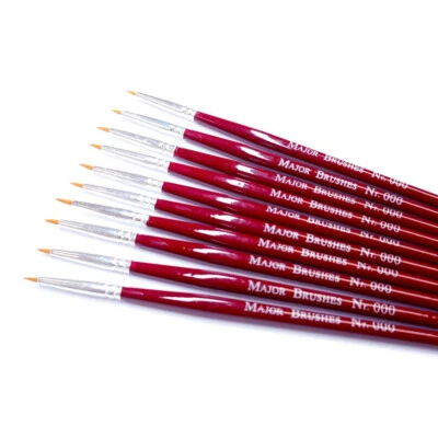 MAJOR BRUSHES Pack of 10 Extra Fine 000 Synthetic Sable Modelling Paint Brushes Model Making