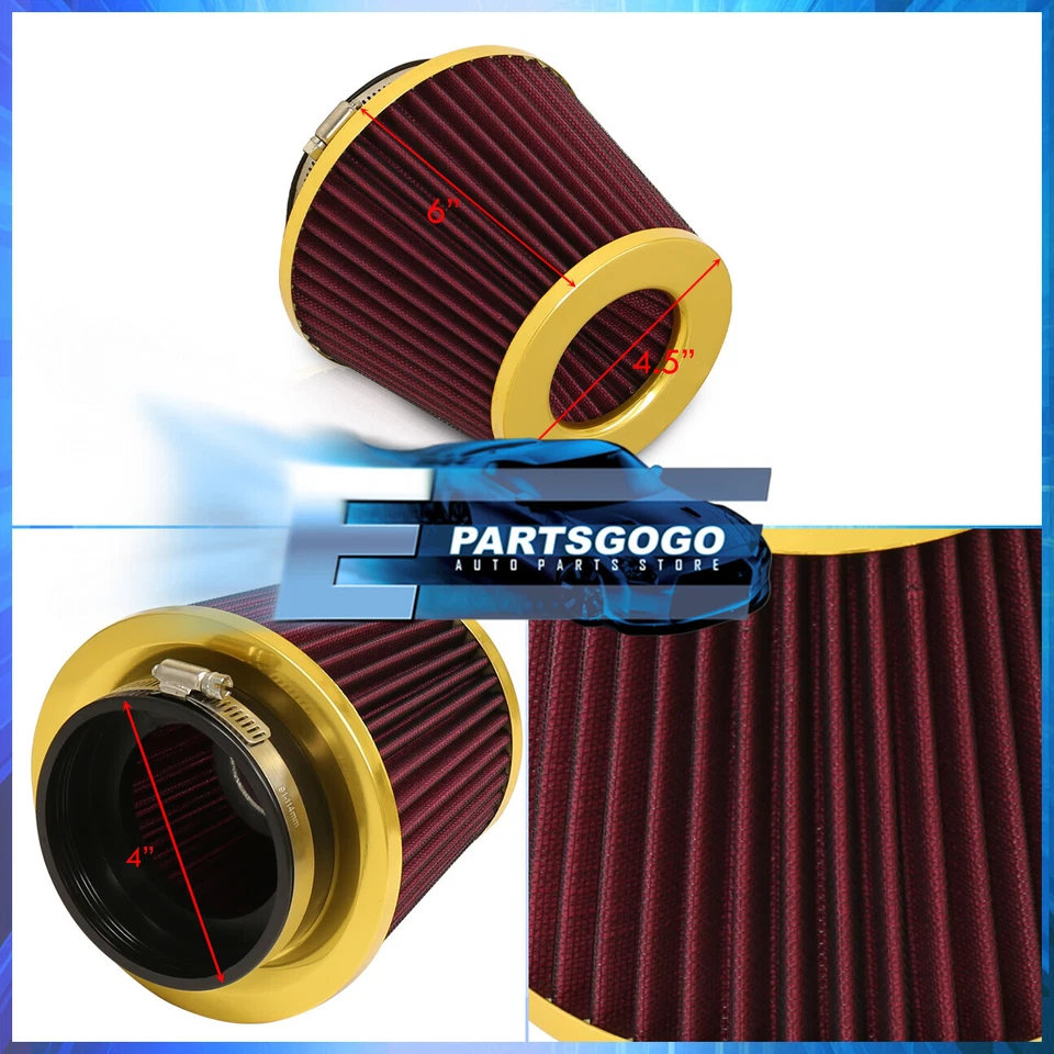 For Mitsubishi 4" Mesh Air Cold Short Intake Filter JDM Dry Cone Aluminum Gold Foto 2 de 3
