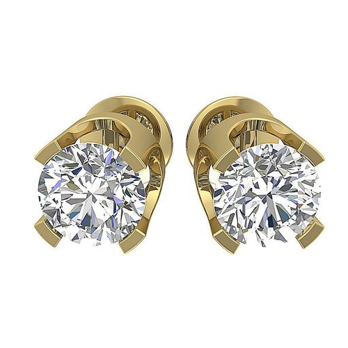 14K White Gold U Prong Set Round Cut Diamond I1 H 1.30Ct Solitaire Stud Earrings - Picture 4 of 11