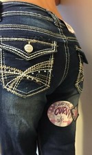 Wallflower Luscious Curvy Mid Rise Bling Flap Stretch Bootcut Jeans Sizes 11- 17