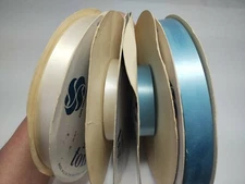 4 Rolls, 2 Used Tonette Gift Wrapping Ribbon Blue White 200 Yards Spool ¾” Wide