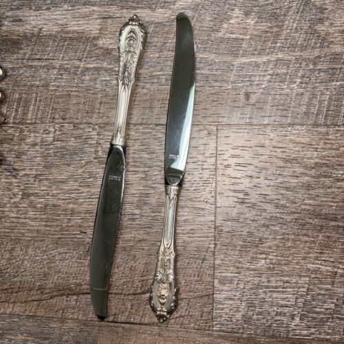 Wallace Rose Point Sterling Silver Butter Knives 9.25" Stainless Blade Lot Of 2