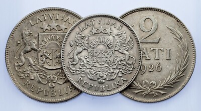Latvia Silver Coin 3pc Lot // 1924 Lats, 1925 2 Lati, 1926 2 Lati
