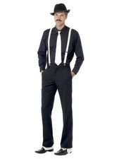 Image of NEW Gangster Instant Kit, Black & White with Braces Tie, Hat, Spats & Moustache