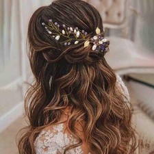 Bride Wedding Rhinestone Hair Vine Gold Leaf Hair Piece Crystal Headband Brid...
