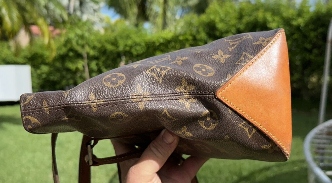 LOUIS VUITTON CABAS MEZZO BROWN LOGO PRINT LEATHER ZIP TOP SHOULDER BAG PURSE eBay