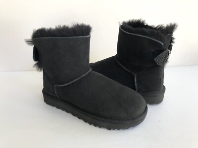UGG CLASSIC SPARKLE BOW MINI BLING BLACK SHEARLING BOOT US 5 / EU