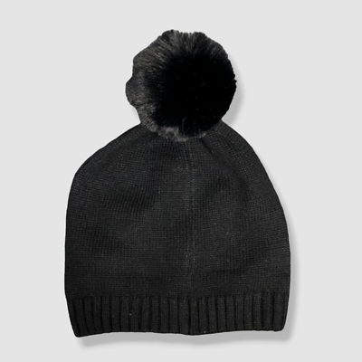 $44 Bari Lynn Kids Girls Black Knit Flower Pearl Pom Winter Beanie