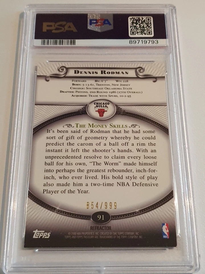 2008 Topps Treasury Dennis Rodman #91 BRONZE REFRACTOR /999 - PSA 9 (POP 1) - Image 3 of 3