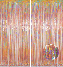 Rose Gold Foil Curtain Backdrop for Birthday Decorations, 2 Pack