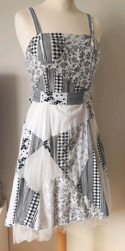 Patchwork Cotton fit & Flare dress Layered asymmetric net Hem Size 10-12 - Picture 14 of 24