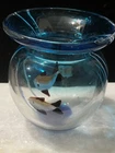 MURANO (?)  ART GLASS FISH AQUARIUM VASE - BEACH DECOR - COBALT BOTTOM