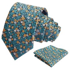 Mens 3.15inches Exquisite Floral Tie with Small Flower E142-navy/ Teal/ Orange