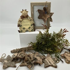 Lot 4 Primitive Rustic Country Decor Wood Star Garland Picture Frames Greenery