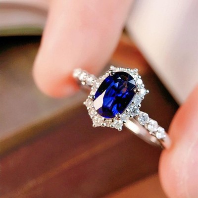 4.60 Ct Oval Cut Natural sapphire Diamond Ring 14K Solid White Gold Ring Size 7