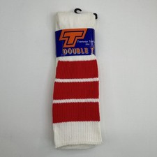 VTG Tube Socks White Red Men's 9-15 22  Acrylic USA Made Striped 80s 90s Trenway