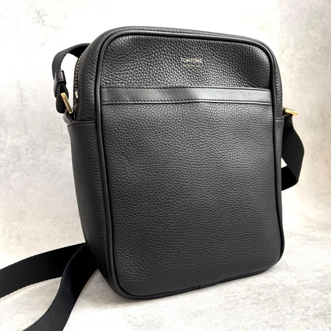 Tom Ford — TOM FORD Shoulder Bag Black Grained Leather Crossbody Authentic